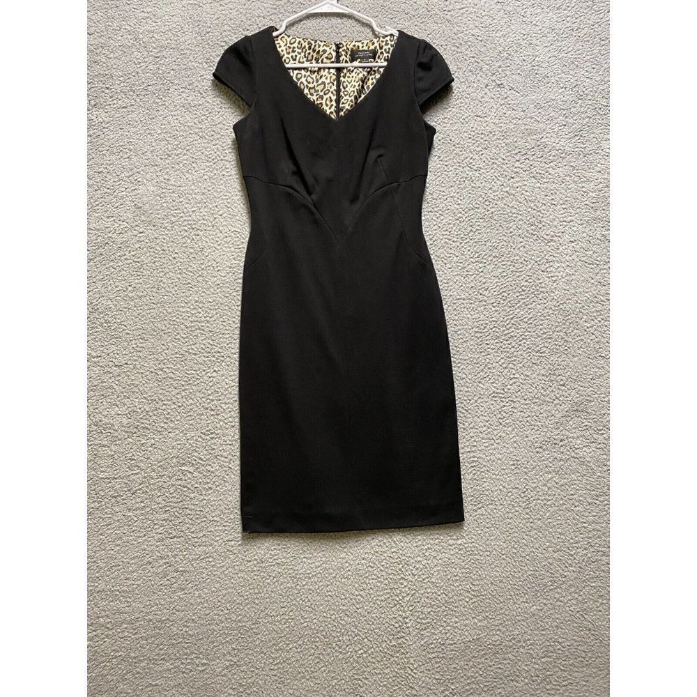 Tahari Women's Black V Neck Short Sleeve Zippered Sheath Dress Size 4
